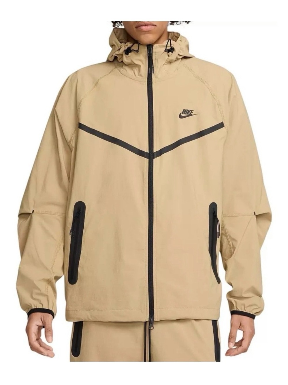 Nike Men's Size M Tech Windrunner Woven Jacket Hoodie Parachute Beige Tan Black